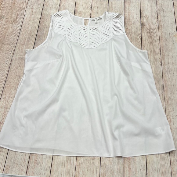 Coldwater Creek Tops - Coldwater Creek White Sleeveless Blouse Lattice Cutout Neck‎ Plus Size 2X 20-22